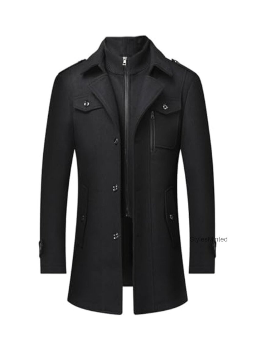 Men's Wool Blend Pea Coat Overcoat Heavyweight Winter Jacket Single Breasted - Picture 1 of 4